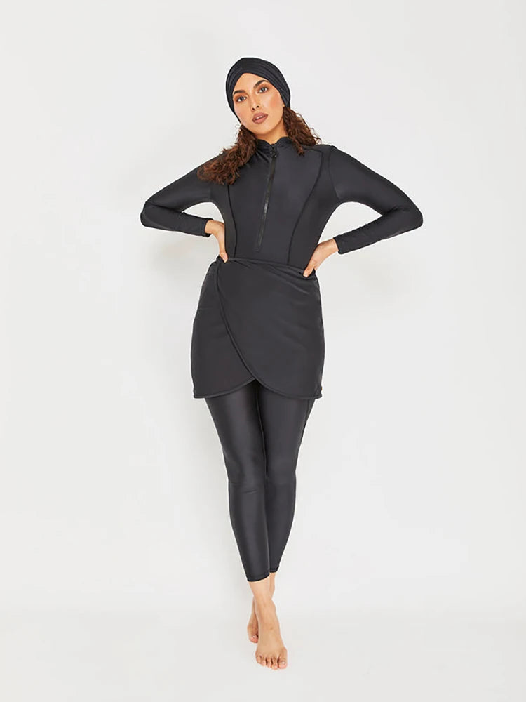 Burkini femme 3 pièces couverture intégrale bordure lotus