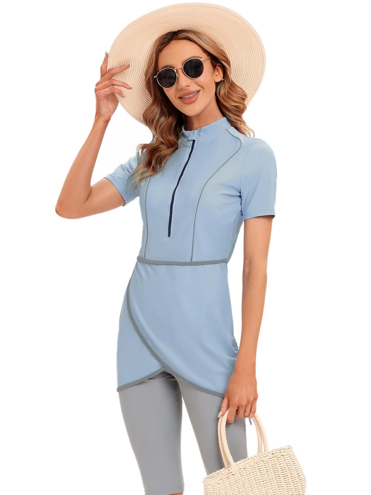 Burkini femme crop court zippé avant sport natation modeste