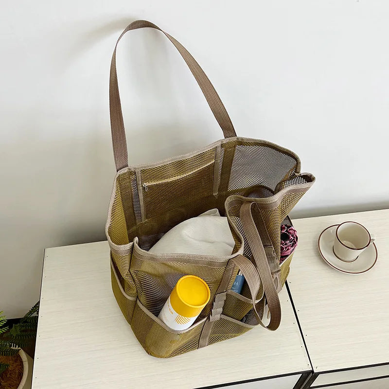 Sac de plage canvas grande capacité maille semi-transparente