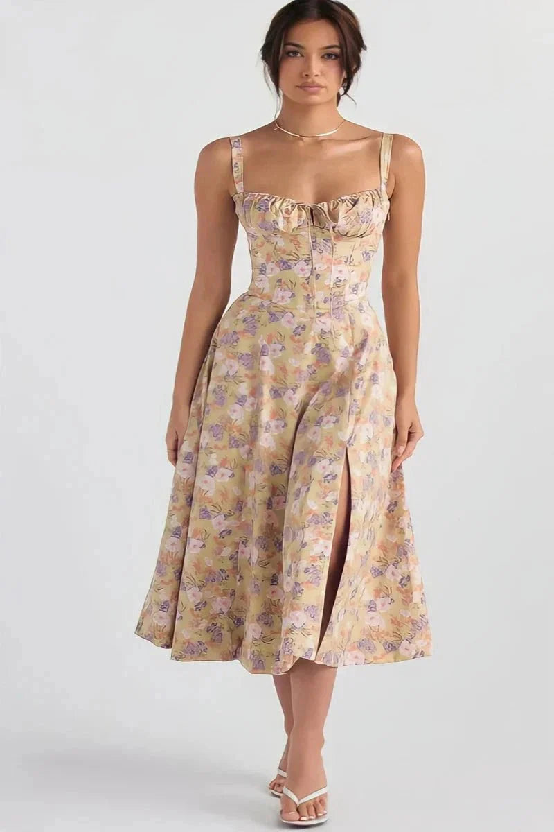 Robe Femme Corsage Nœud Imprimé Floral Printemps Été