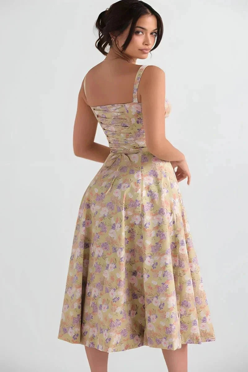 Robe Femme Corsage Nœud Imprimé Floral Printemps Été