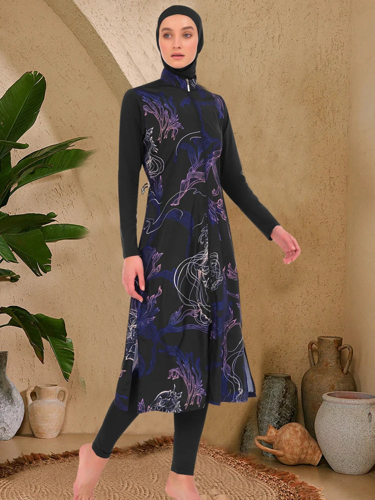 Burkini femme 3 pièces imprimé tropical imperméable UPF50+