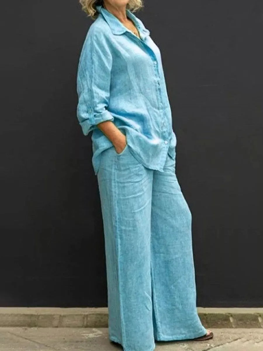 Ensemble femme coton deux pièces top long pantalon