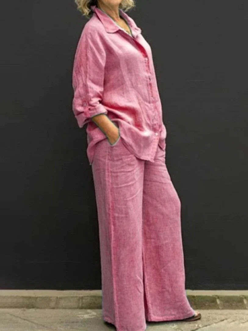 Ensemble femme coton deux pièces top long pantalon