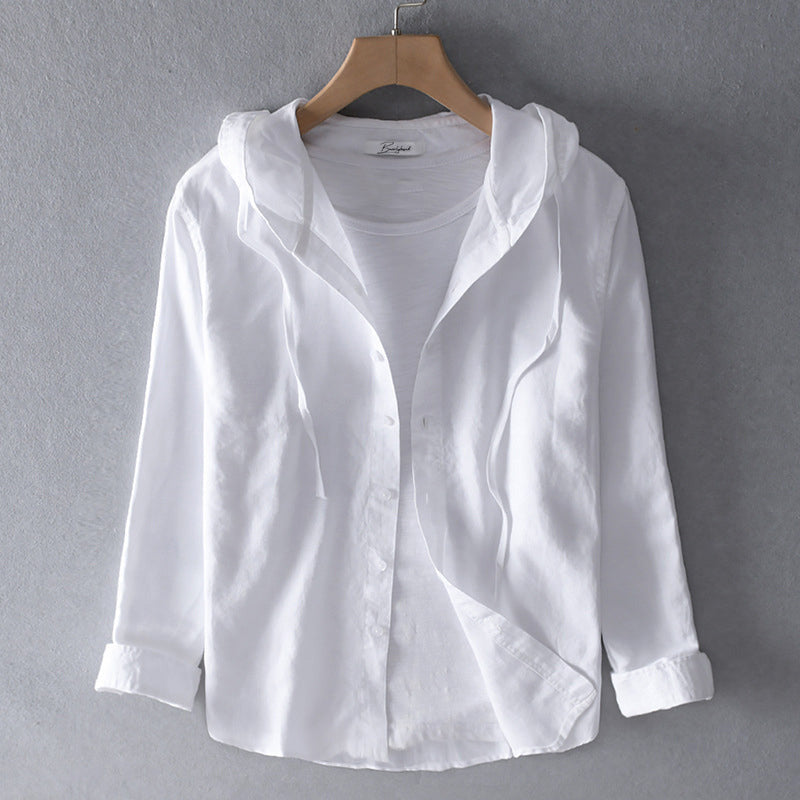 Blouse femme lin mélange ample capuche boutonnée
