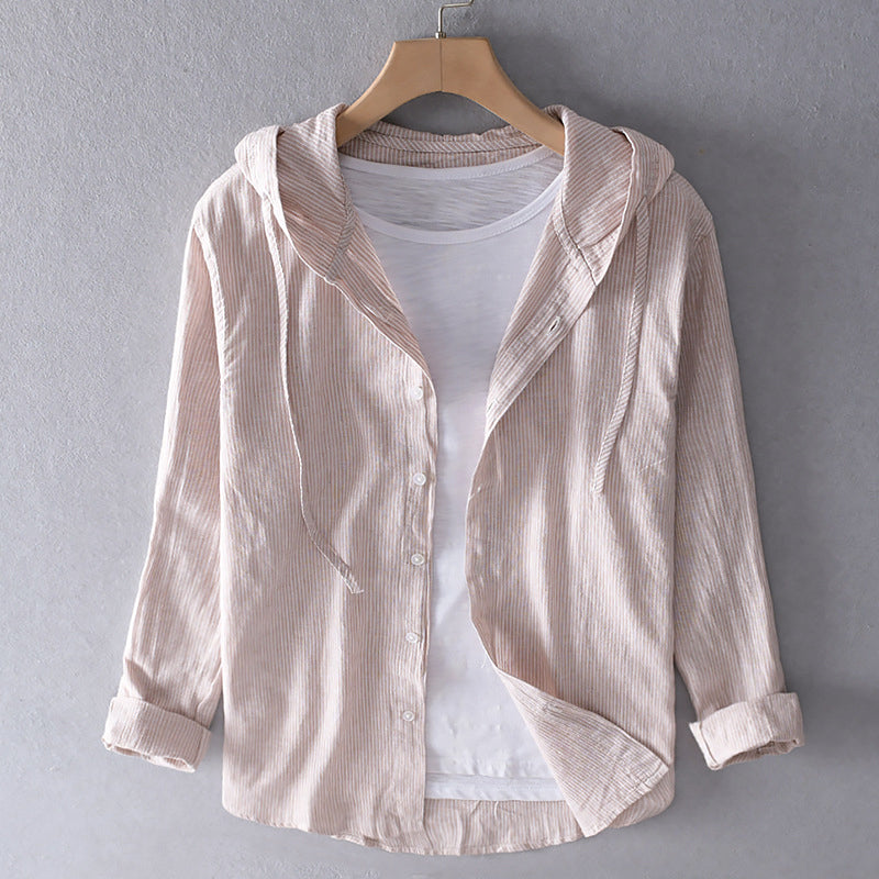 Blouse femme lin mélange ample capuche boutonnée