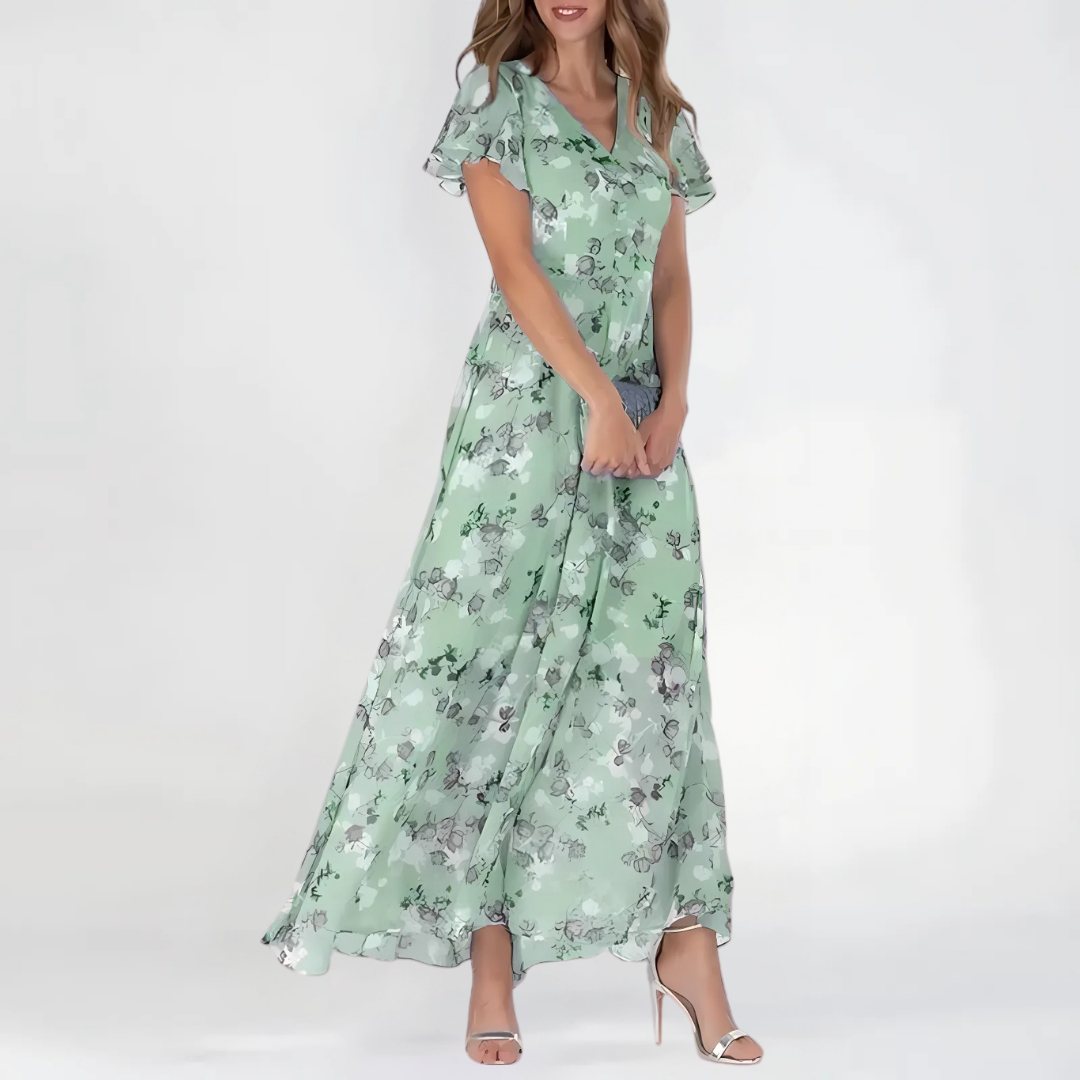 Robe Midi Femme Imprimée Fleurie Taille Affinée Invitée Mariage