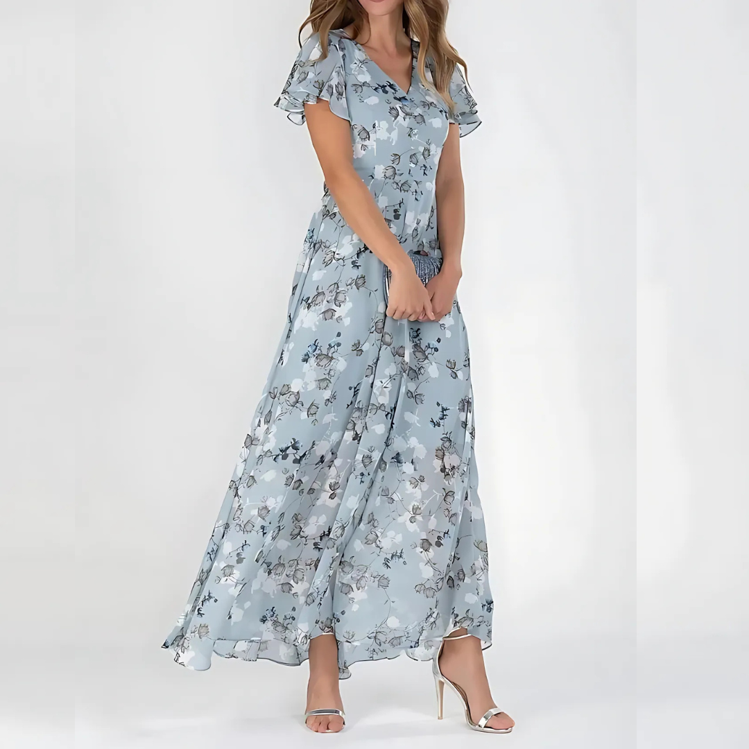 Robe Midi Femme Imprimée Fleurie Taille Affinée Invitée Mariage