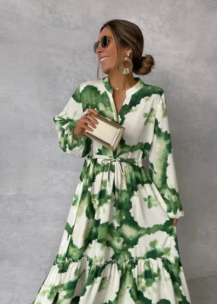 Robe Maxi Femme Col V Longue Casual Légère