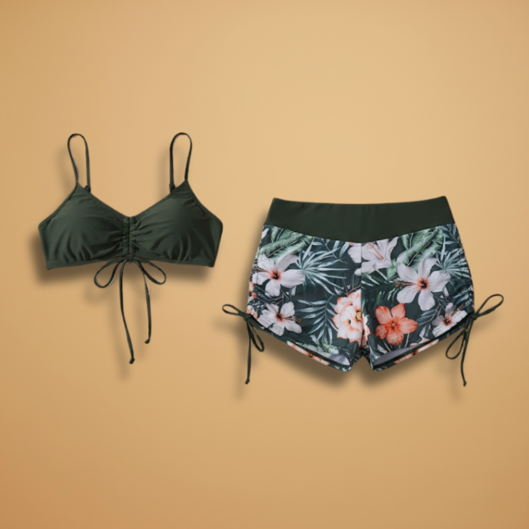 Tenue de plage femme short motifs haut à nouer vacances