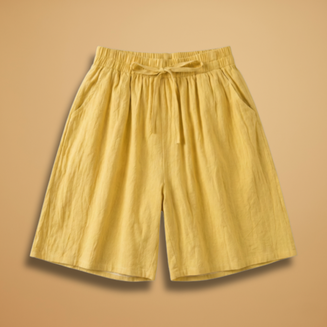 Short femme large taille froncée longueur genou vacances