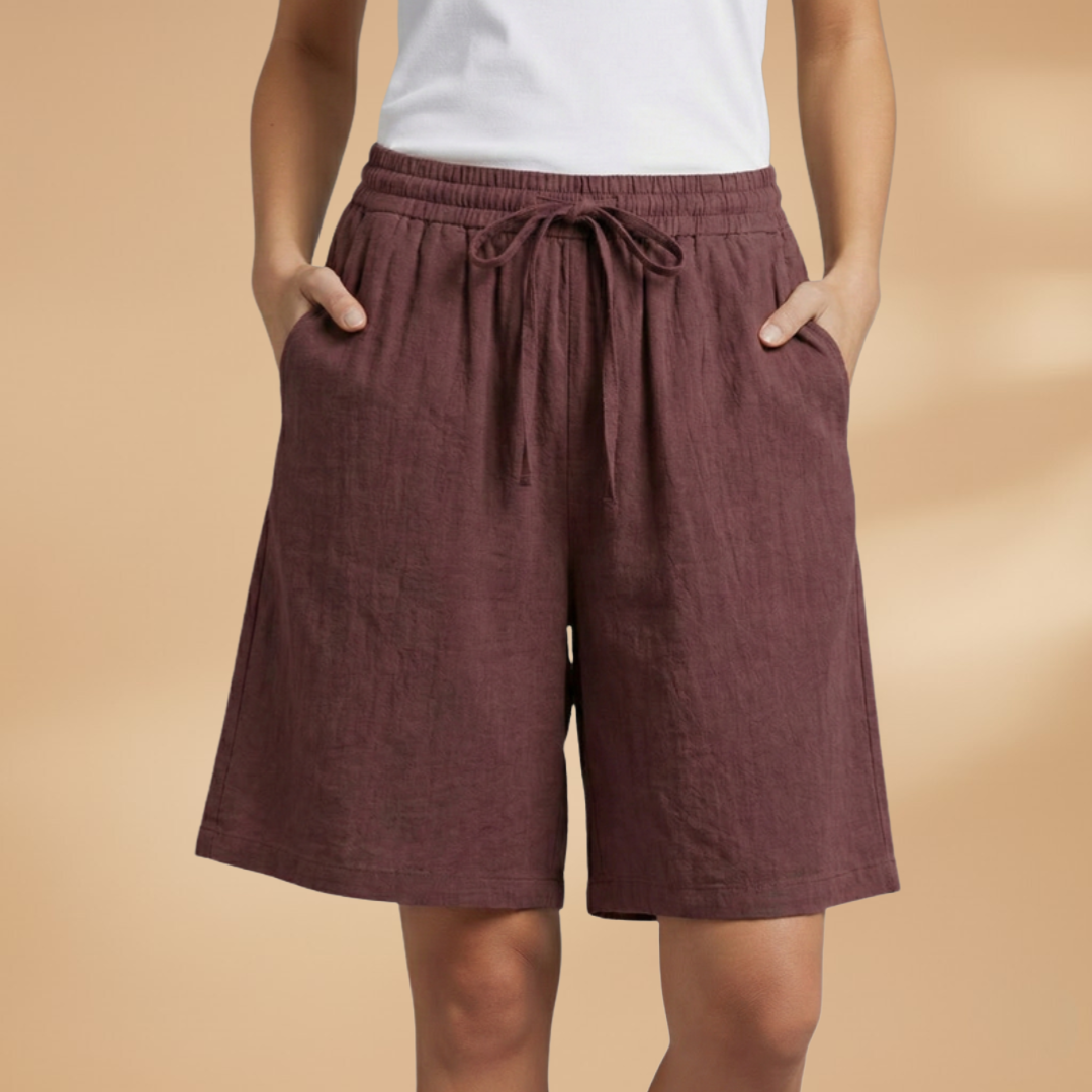 Short femme large taille froncée longueur genou vacances