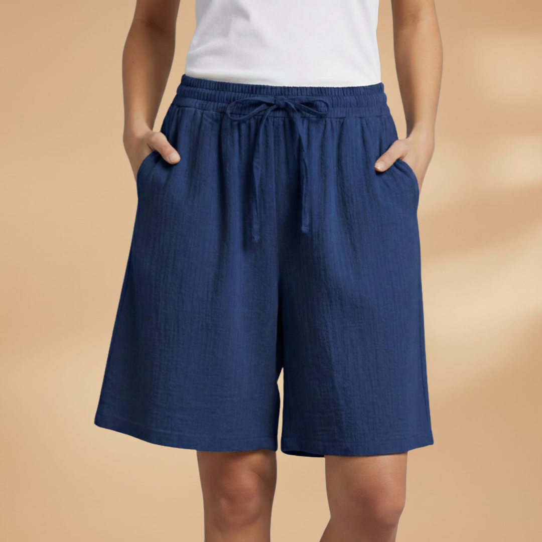 Short femme large taille froncée longueur genou vacances