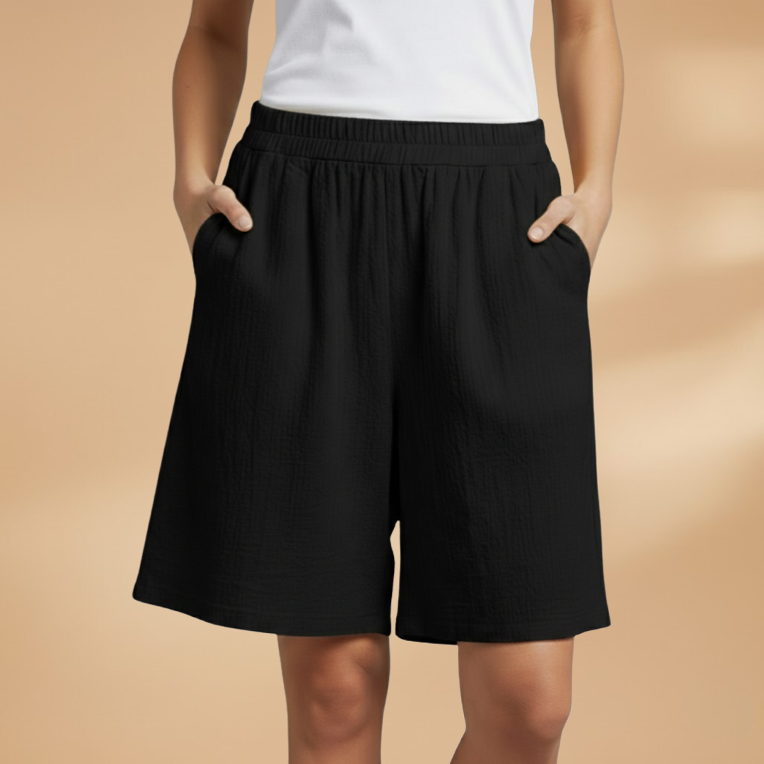 Short femme large taille froncée longueur genou vacances