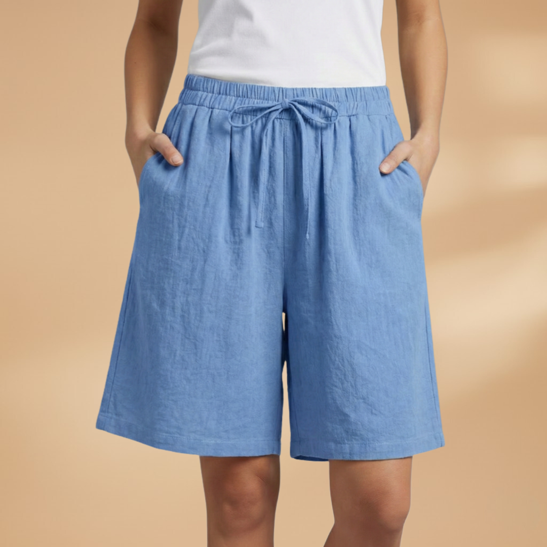 Short femme large taille froncée longueur genou vacances