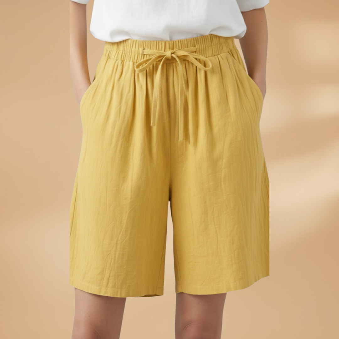 Short femme large taille froncée longueur genou vacances