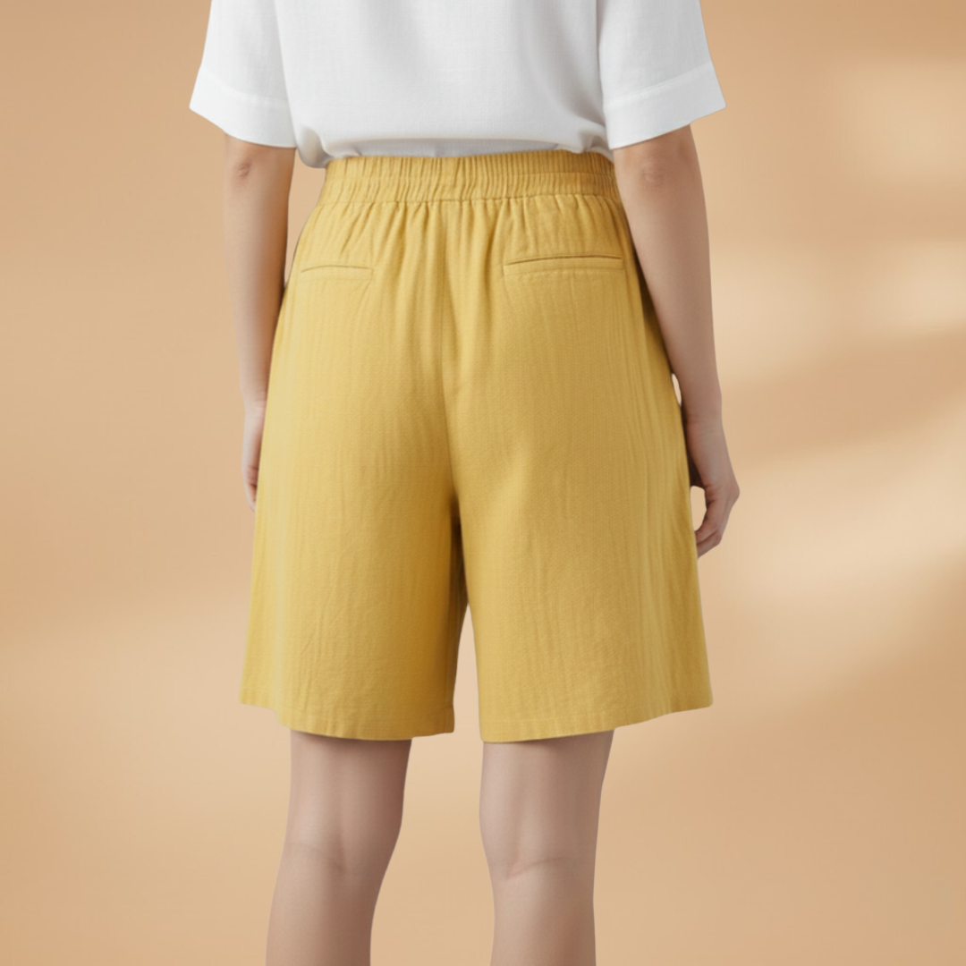 Short femme large taille froncée longueur genou vacances