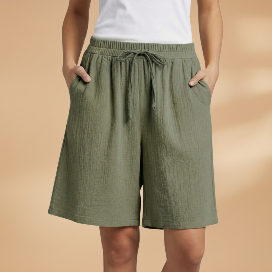 Short femme large taille froncée longueur genou vacances