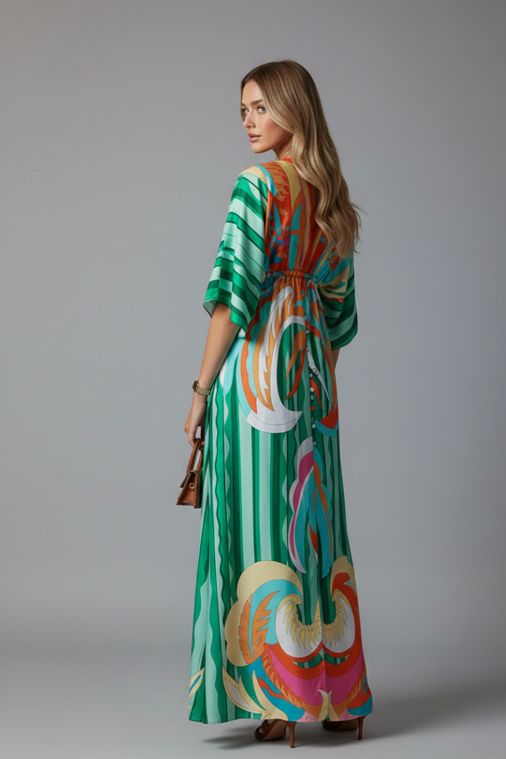 Robe longue femme imprimée coupe ample cordon vacances
