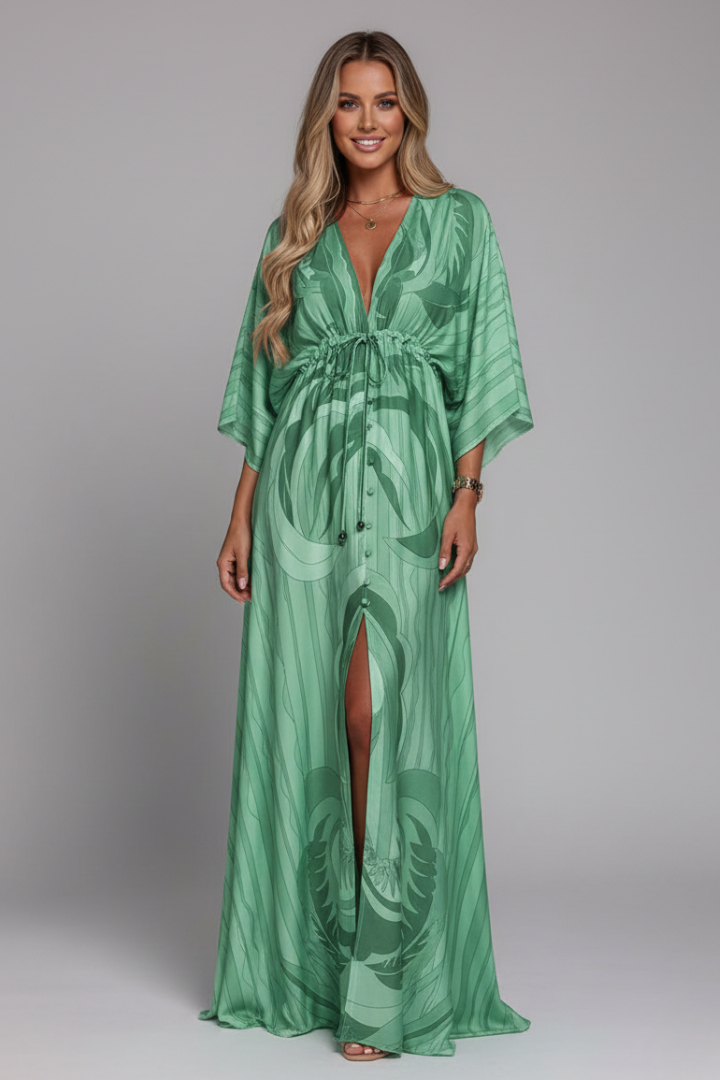 Robe longue femme imprimée coupe ample cordon vacances