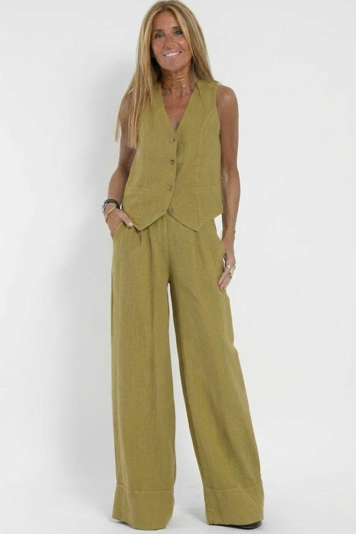 Vêtement deux pièces femme — veston col V et pantalon droit fluide | quotidien