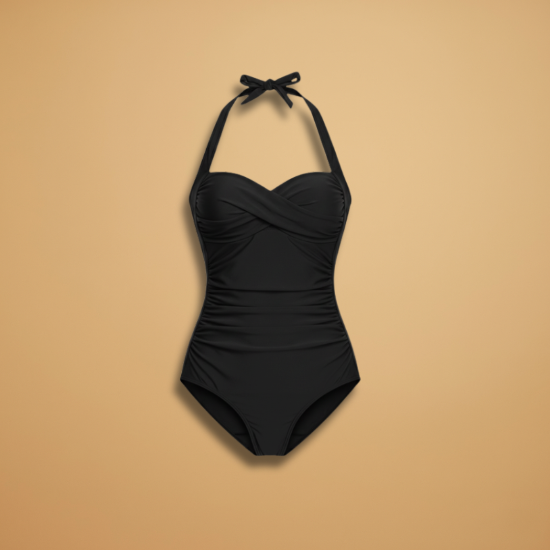Costume de bain pour femme - maillot plissé avec cordon ajustable | piscine