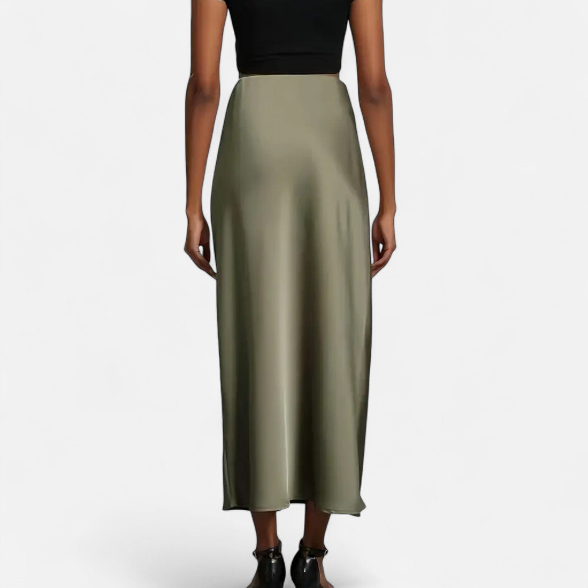 Jupe satin femme taille haute midi élégante