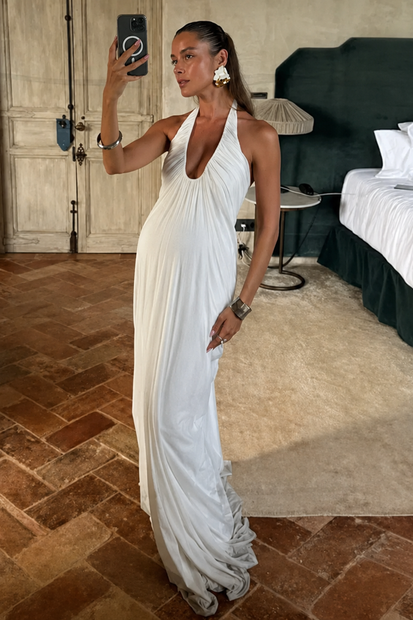 Robe Maxi Maternité Col Licou Dos Ouvert Fluide