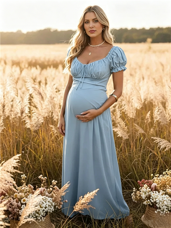 Robe Maxi Maternité Boho Volants Froncée Lacets Ample