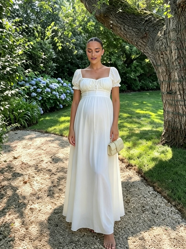 Robe Maxi Maternité Boho Volants Froncée Lacets Ample