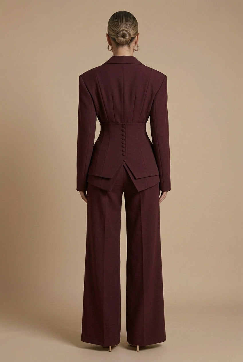 Tailleur femme deux pièces revers pointus pantalon jambe large