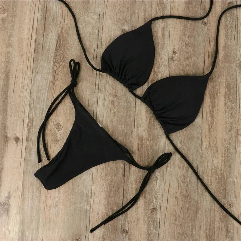 Bikini femme dos nu lacets réglables minimaliste