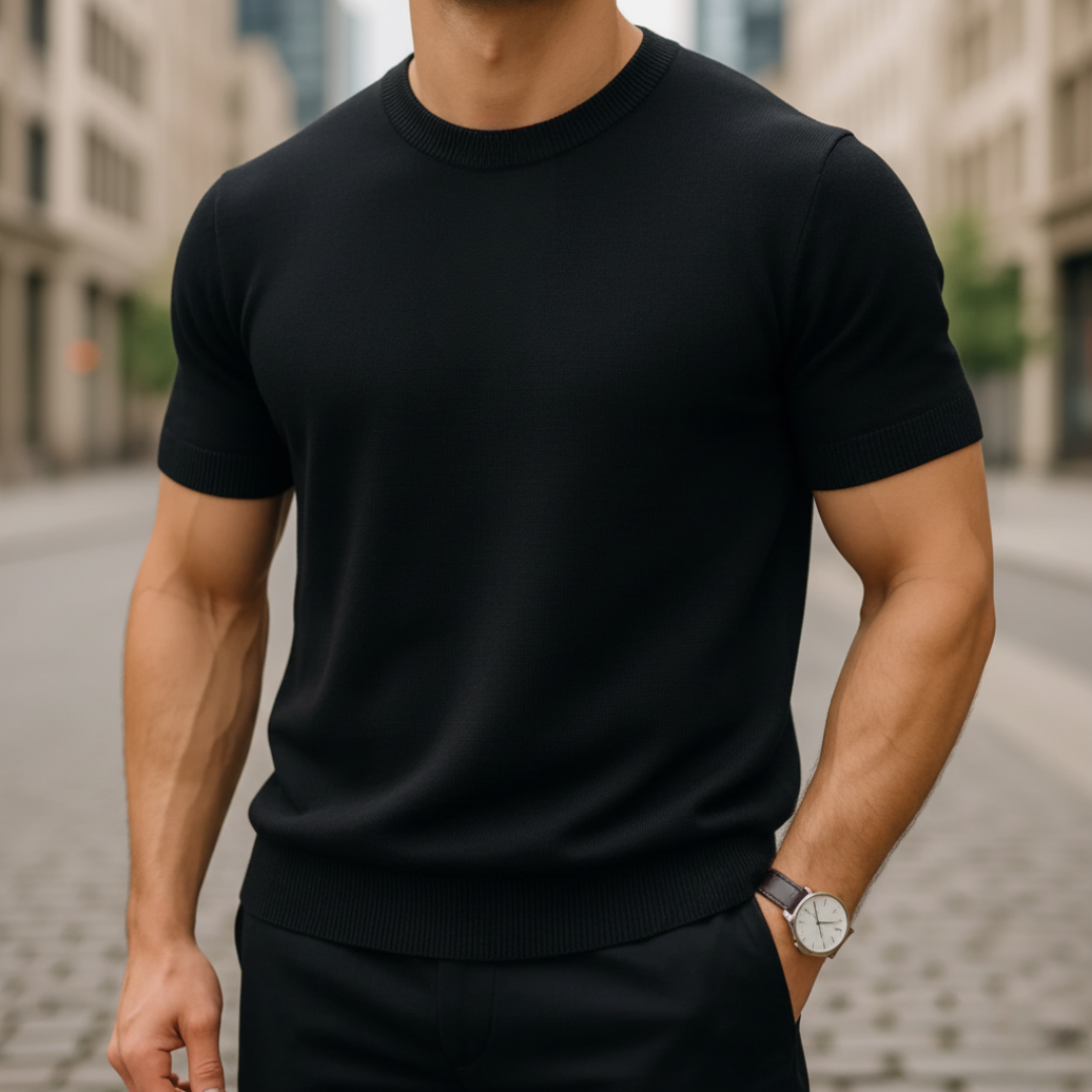 Pull homme cachemire manches courtes coupe régulière