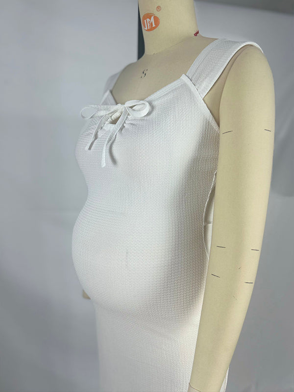Robe Maxi Maternité Smockée Nœud Fente Latérale Moulante