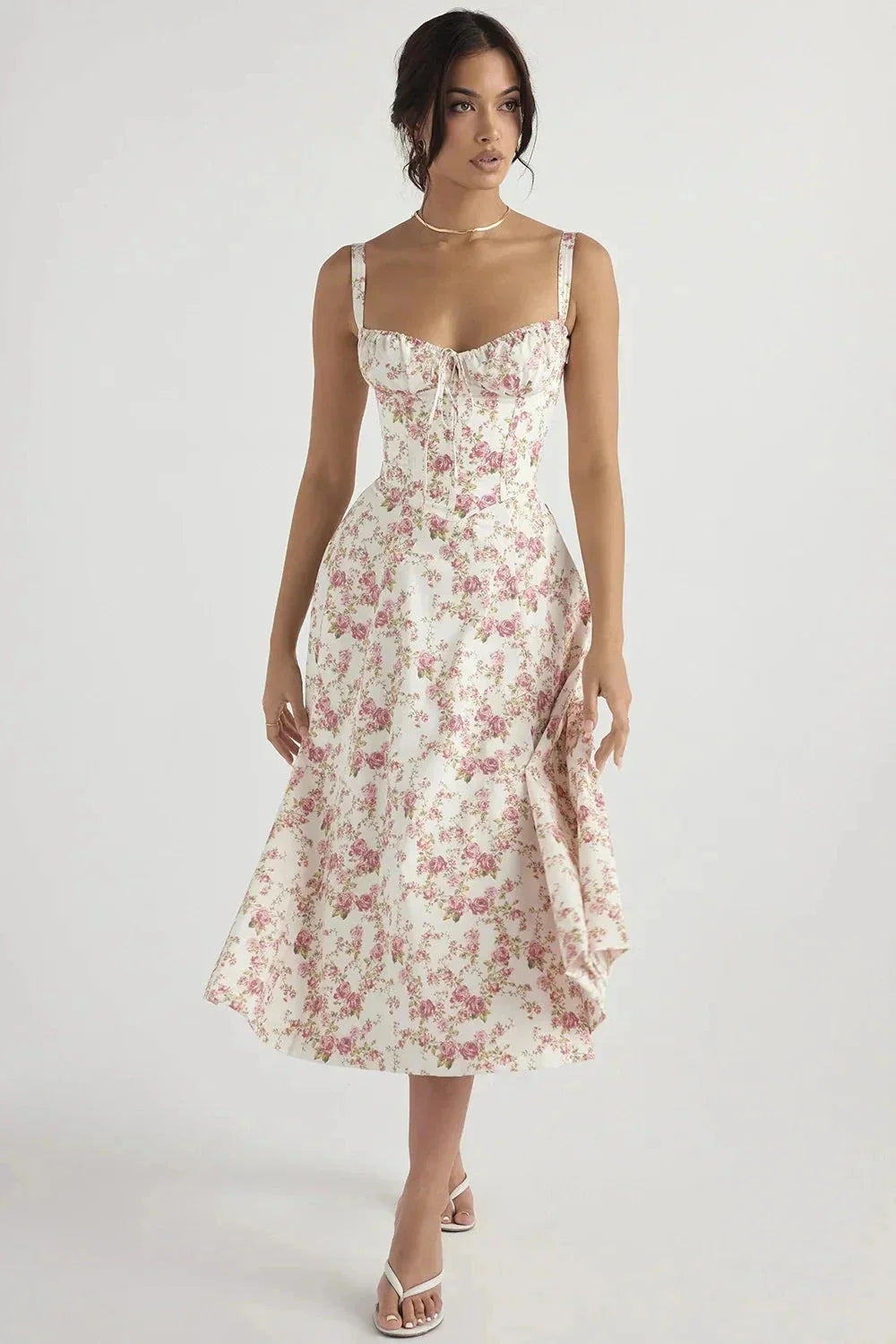 Robe Femme Corsage Nœud Imprimé Floral Printemps Été