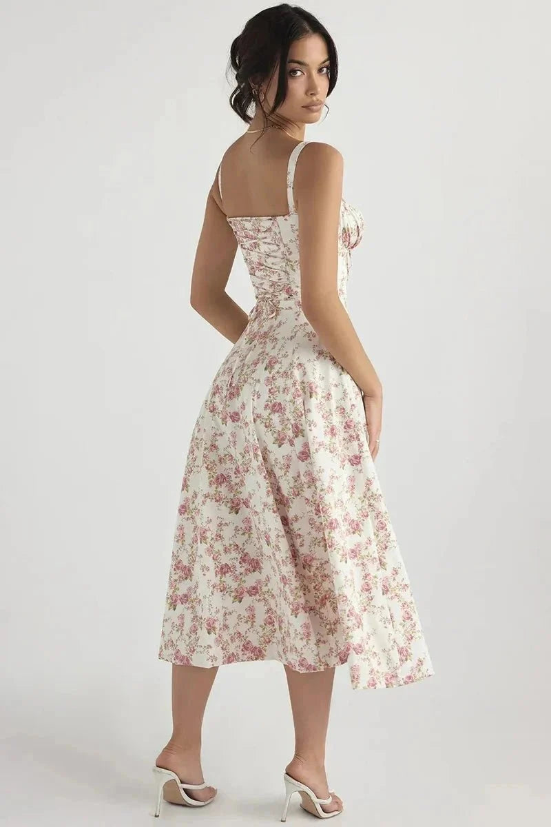 Robe Femme Corsage Nœud Imprimé Floral Printemps Été