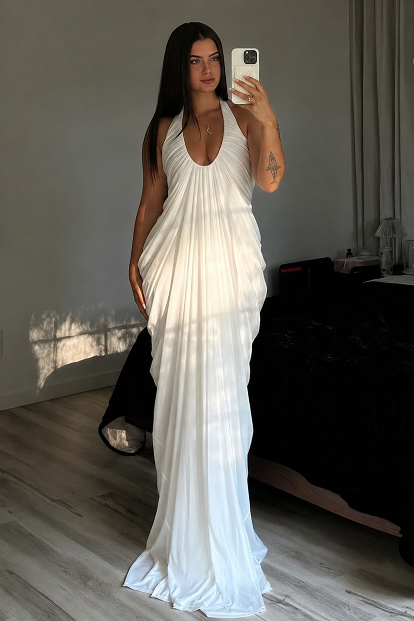 Robe Maxi Maternité Col Licou Dos Ouvert Fluide