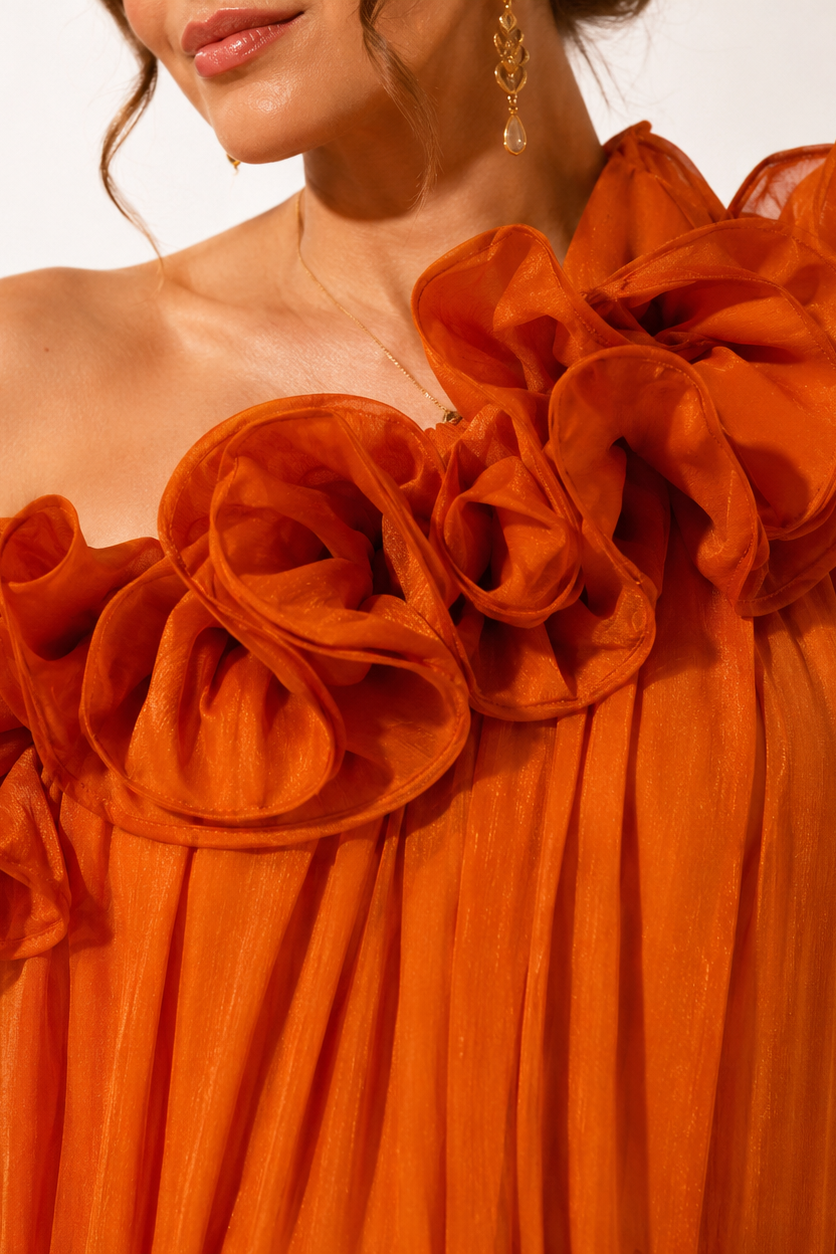 Robe Maxi Maternité Une Épaule Volant Asymétrique