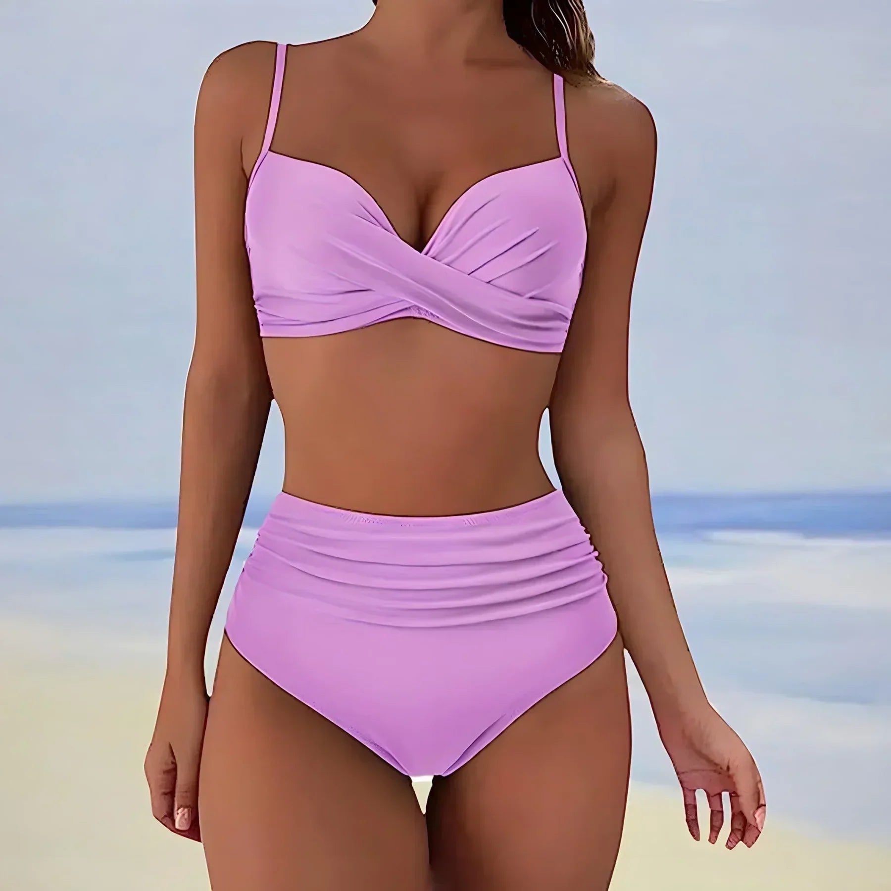 Bikini femme taille haute polyester maintien élégant