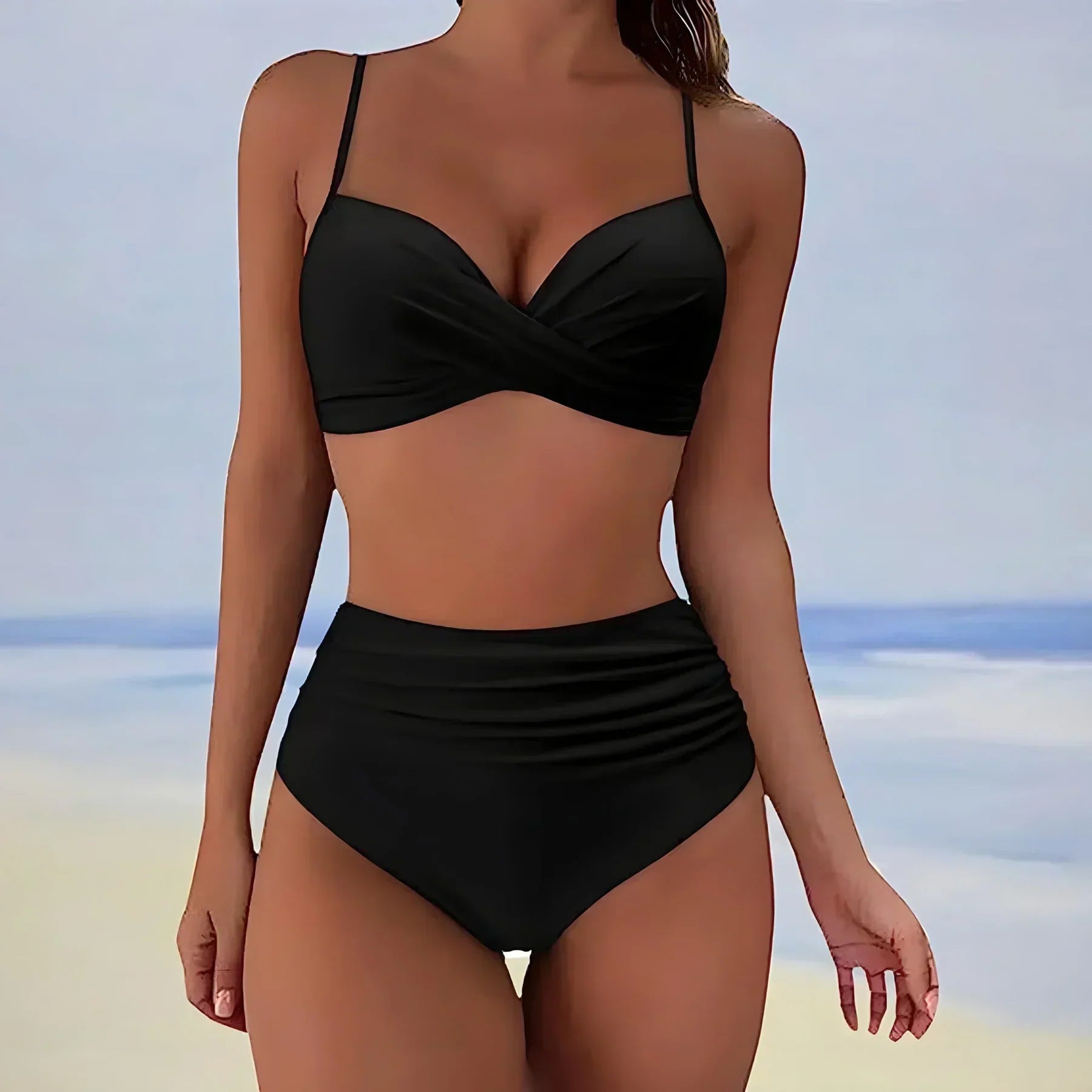 Bikini femme taille haute polyester maintien élégant