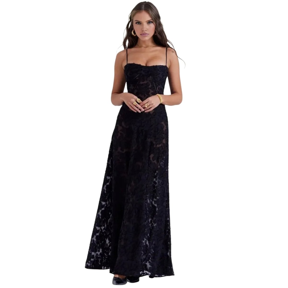 Robe Maxi Femme Corset Jacquard Floral Dos Lacets Soirée