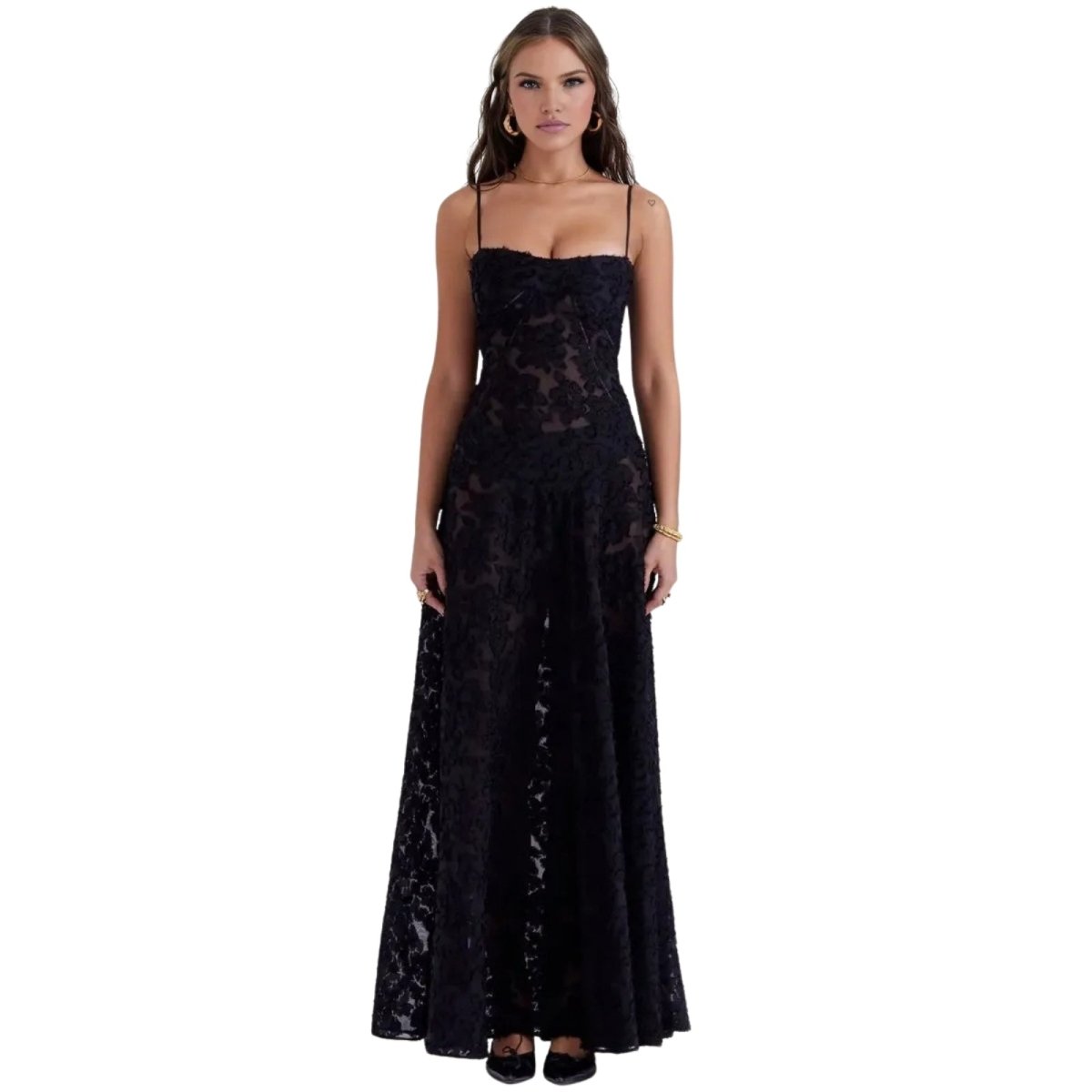 Robe Maxi Femme Corset Jacquard Floral Dos Lacets Soirée