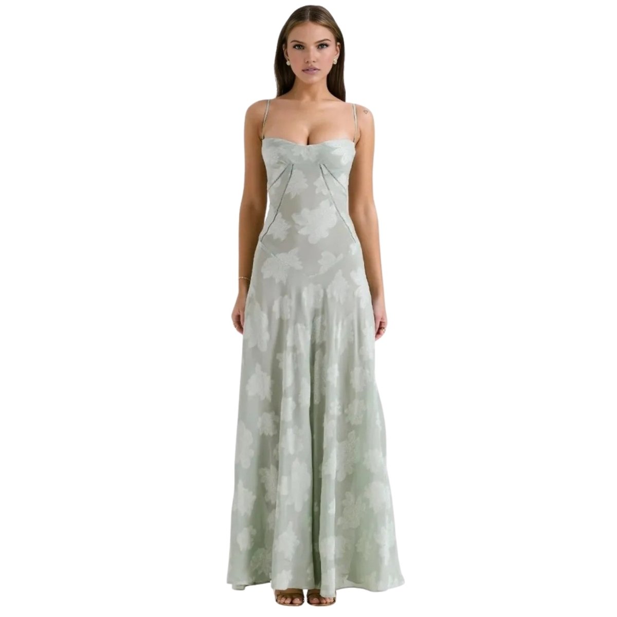 Robe Maxi Femme Corset Jacquard Floral Dos Lacets Soirée