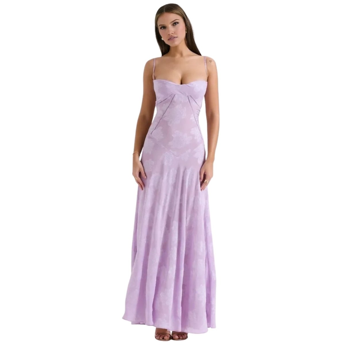 Robe Maxi Femme Corset Jacquard Floral Dos Lacets Soirée