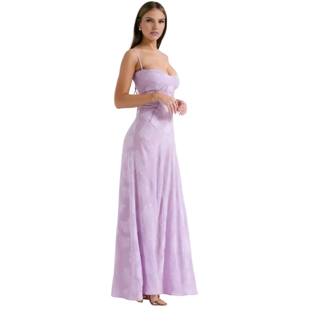 Robe Maxi Femme Corset Jacquard Floral Dos Lacets Soirée