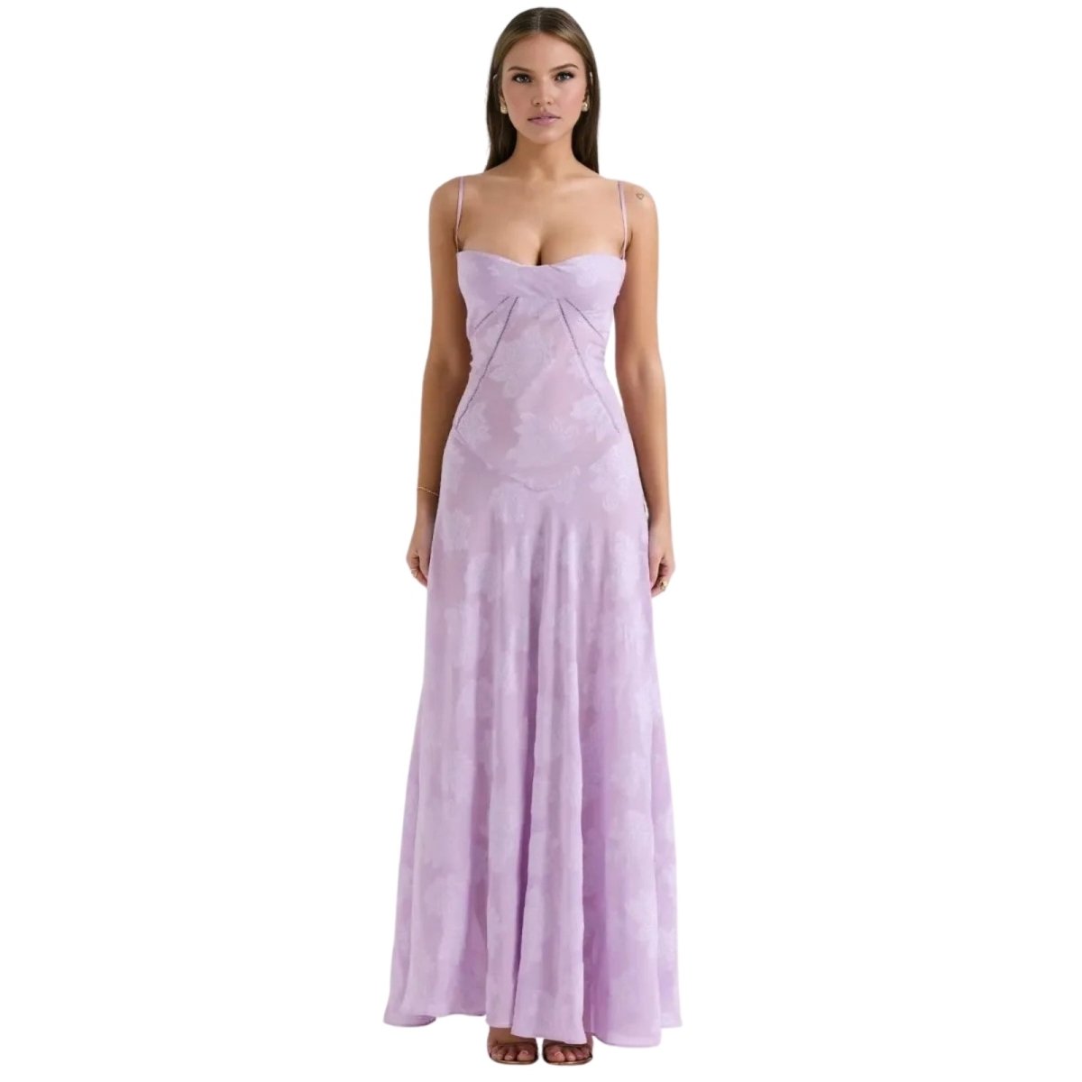 Robe Maxi Femme Corset Jacquard Floral Dos Lacets Soirée