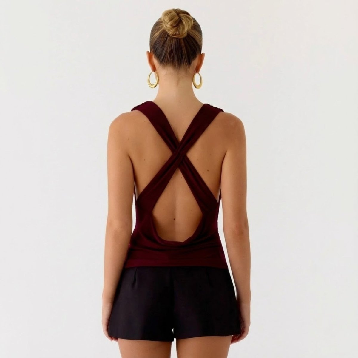 Top Femme Col Bénitier Dos Nu Jersey Drapé Sans Manches