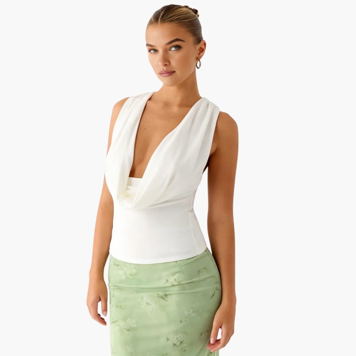 Top Femme Col Bénitier Dos Nu Jersey Drapé Sans Manches