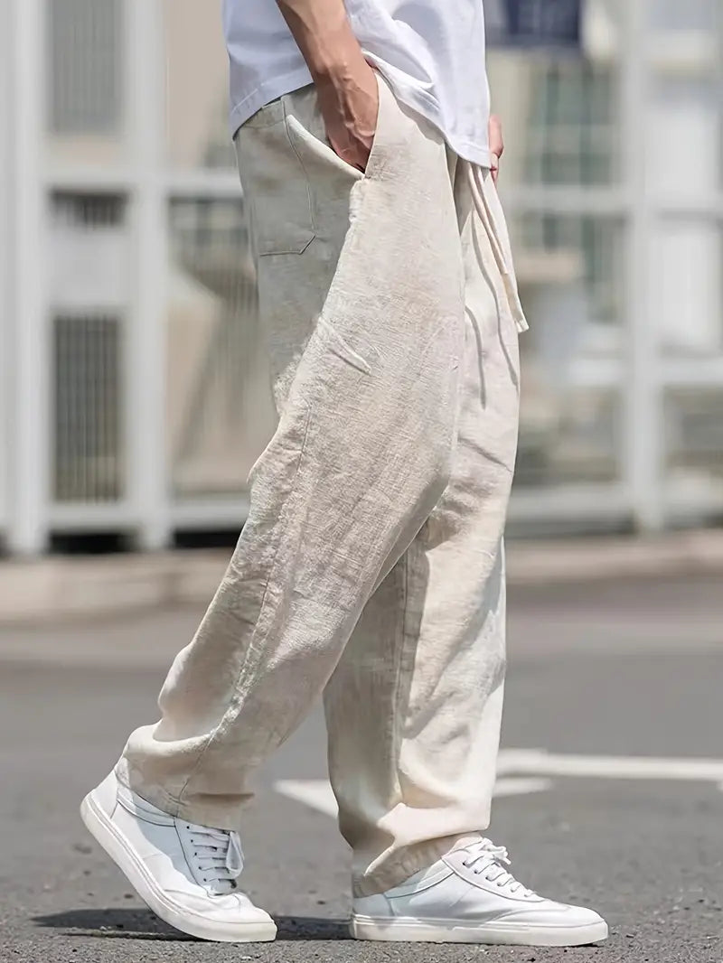 Pantalon lin homme baggy décontracté été respirant