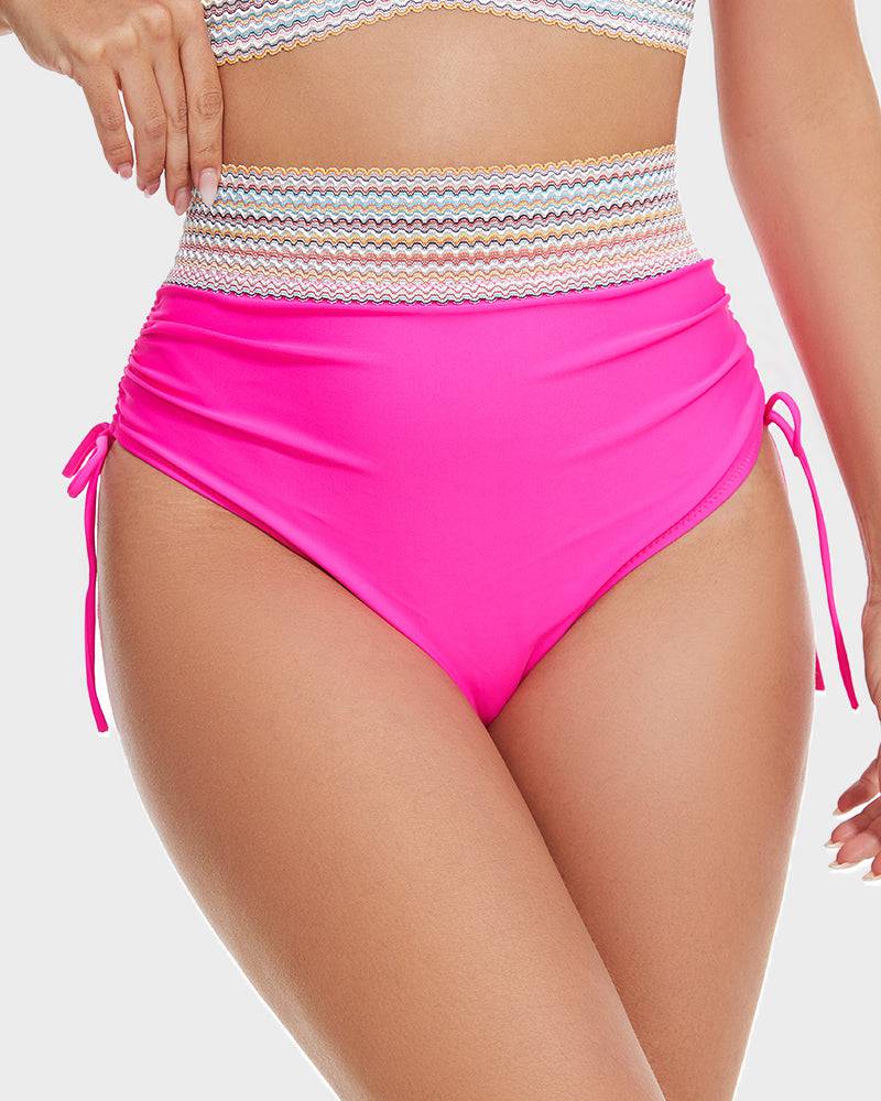 Bikini femme taille haute gainant colorblock réglable